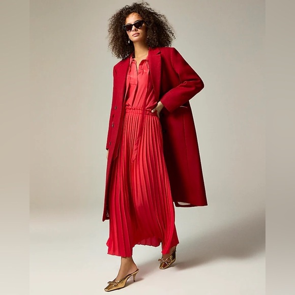 NWT J. Crew Red Pleated plisse maxi skirt drapey georgette Candy Apple Red Skirt - Picture 1 of 7